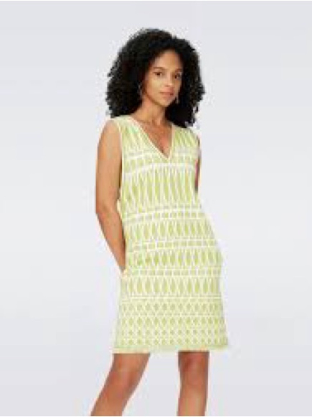 Diane von Furstenberg Reilly Dress Womens S Chartreuse Fringe Geometric